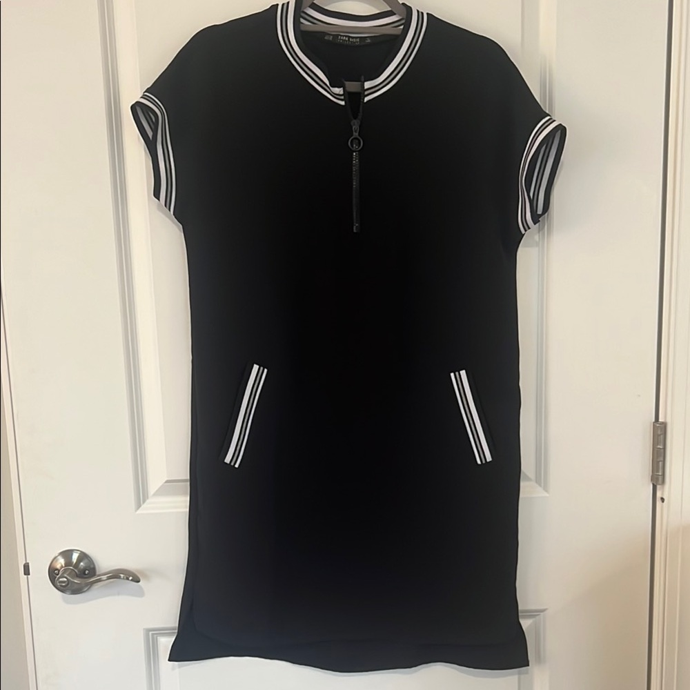 Zara Navy Sporty Mock Neck Mini Dress - Picture 1 of 4